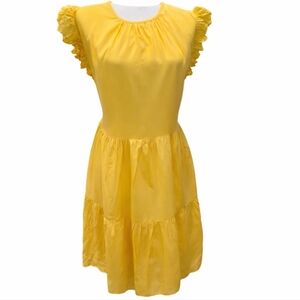 House of Harlow 1960 Golden Sun Flutter Sleeve Tiered Mini Dress Small Boho